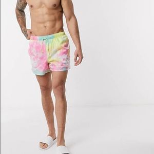 ASOS DESIGN swim shorts lightweight tie dye ripstop mesh lining short length New